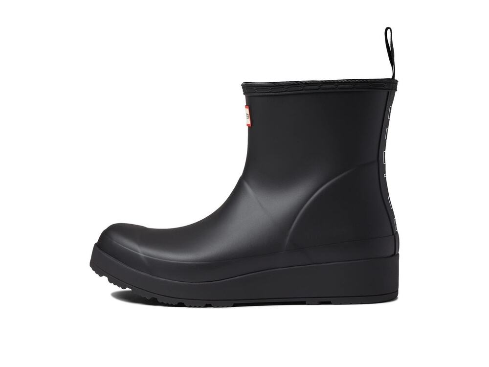 HUNTER FOOTWEAR WOMEN'S PLAY SHORT BACKSTRAP RAIN BOOT, BLACK/WHITE, 9